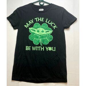 Star Wars Baby Yoda may the luck be with you shirt womens small Mad Engine black
